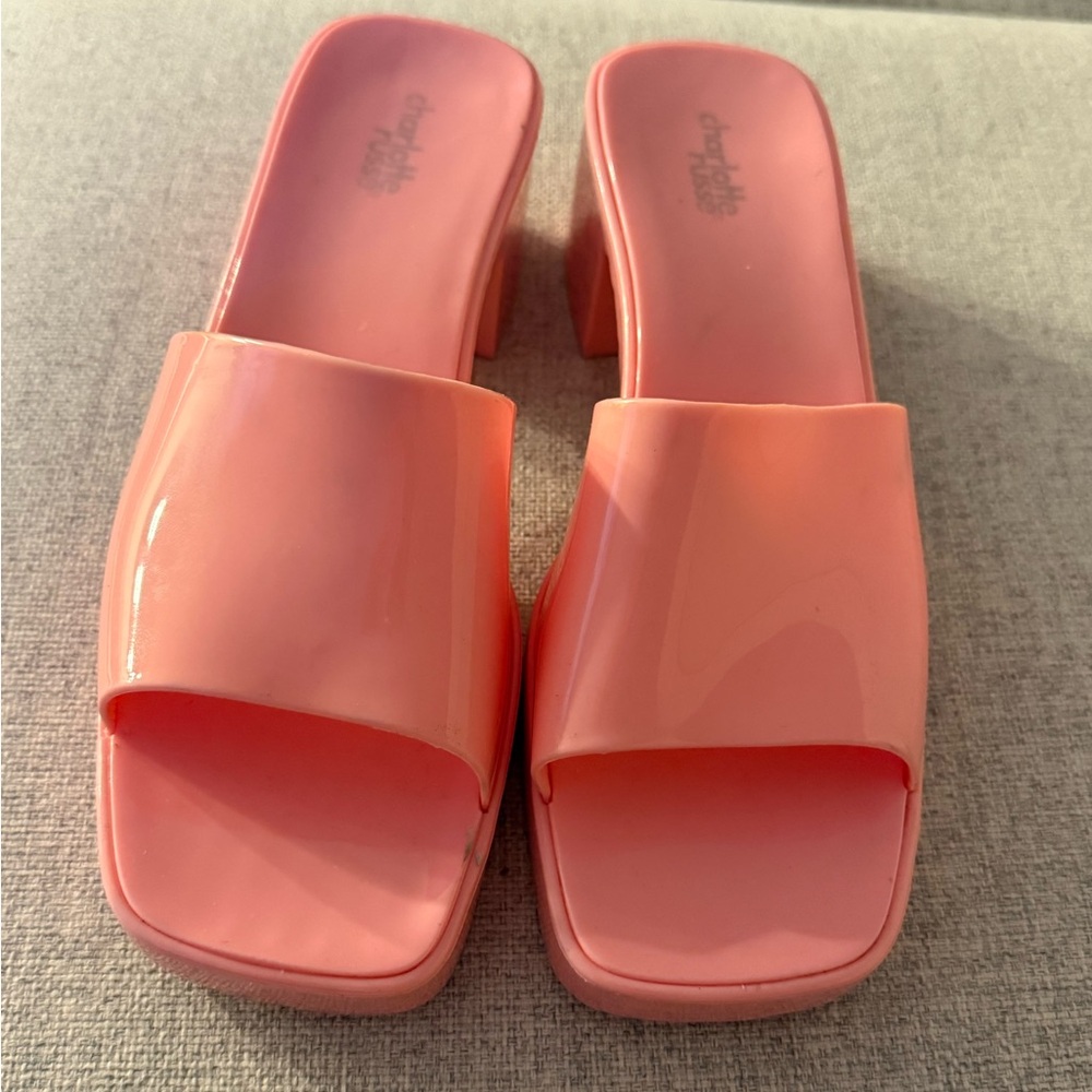 Rubber Pink Block Heel Sandals